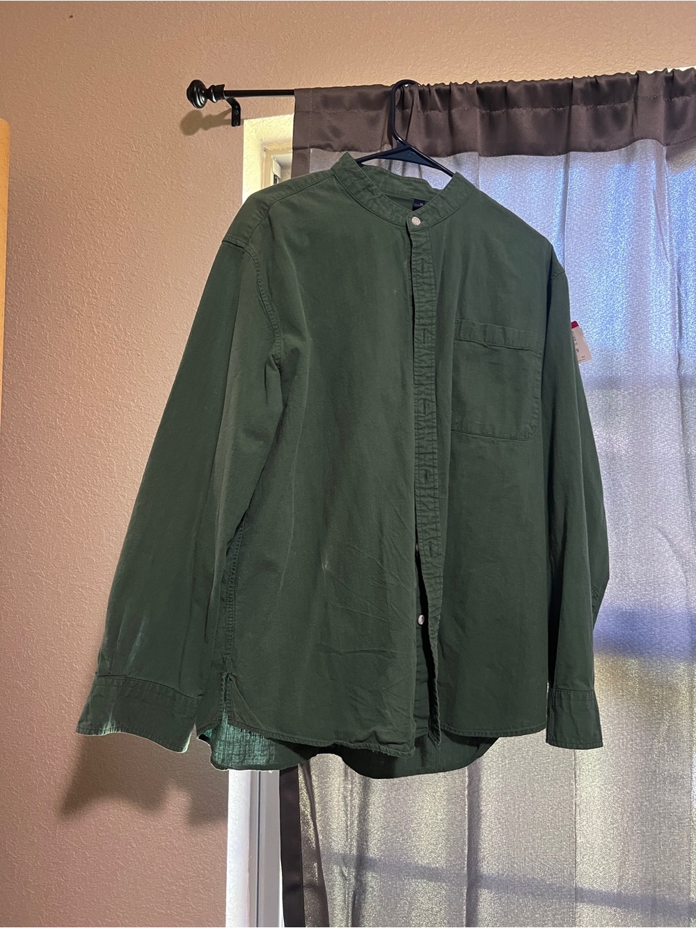 Men's Vintage Dark Green Collarless Shirt